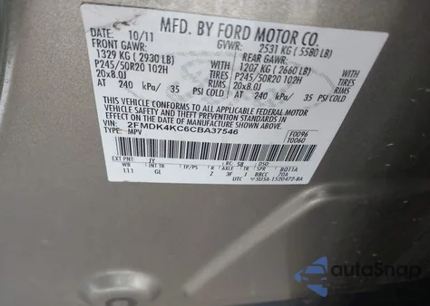 2012 Ford Edge Limited from USA, damaged, VIN 2FMDK4KC6CBA37546